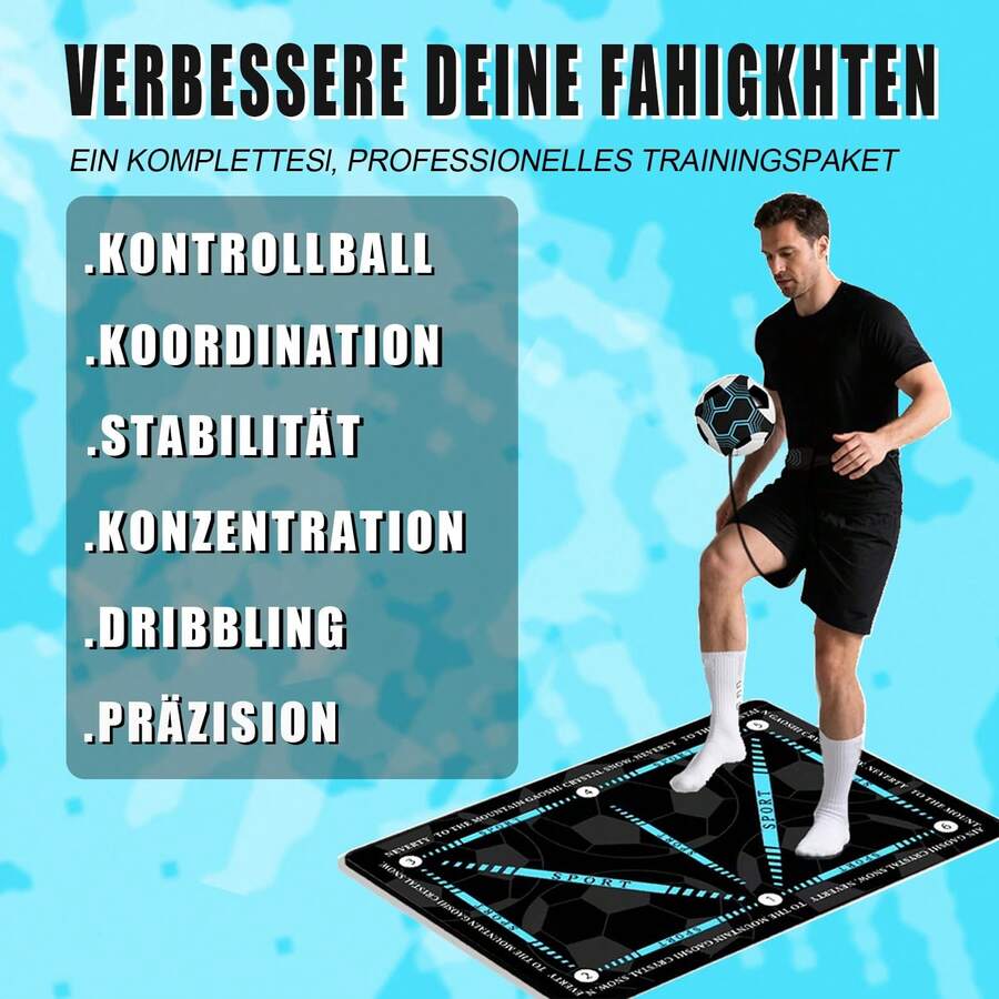 BJNCDIO Set da 3 pezzi: tappetino da calcio ad alta densità 90x60 cm (antiscivolo, ammortizzante), cintura da calcio per il controllo della palla e un paio di calzini. Ideale per l'allenamento di velocità e agilità sia al chiuso che all'aperto.