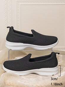 "Export Platform Round Toe Slip-On Sports Shoes Women 2025 Summer Large Size Breathable Running Shoes Soft Sole Casual Lace-Up Lightweight Women" - Black - View 8