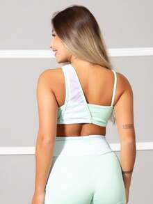 Fitness Top With Tulle Detail In The Gym 11174 - Green - View 2