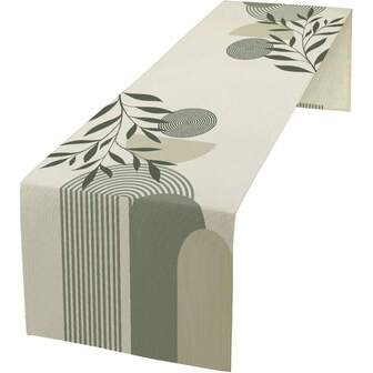 1 件中世纪现代波西米亚风格桌旗，鼠尾草绿色现代抽象拱形几何图案桌布，适合时尚餐桌布置、活动装饰 | 现代餐桌装饰，适合农舍厨房、餐厅、家居、节日派对