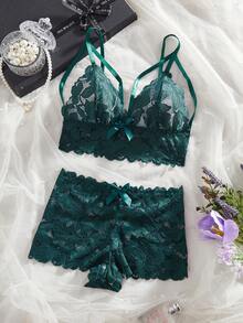 Deep Green Lace Sexy Lingerie, Shaping Perfect Figure - Dark Green - View 1
