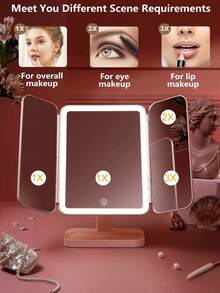 LED Tri-Fold Makeup Mirror With 3X/2X Magnification - Touch, 70 LEDs, Adjustable Brightness, USB/Battery Powered, Bottom Tray Storage, Foldable Triple-Fold Design, Suitable For Travel And Family Use - Ideal Ladies' Gift For Christmas, Valentine's Day, Mother's Day Thanksgiving,Graduation Season Gift - Multicolor - View 3