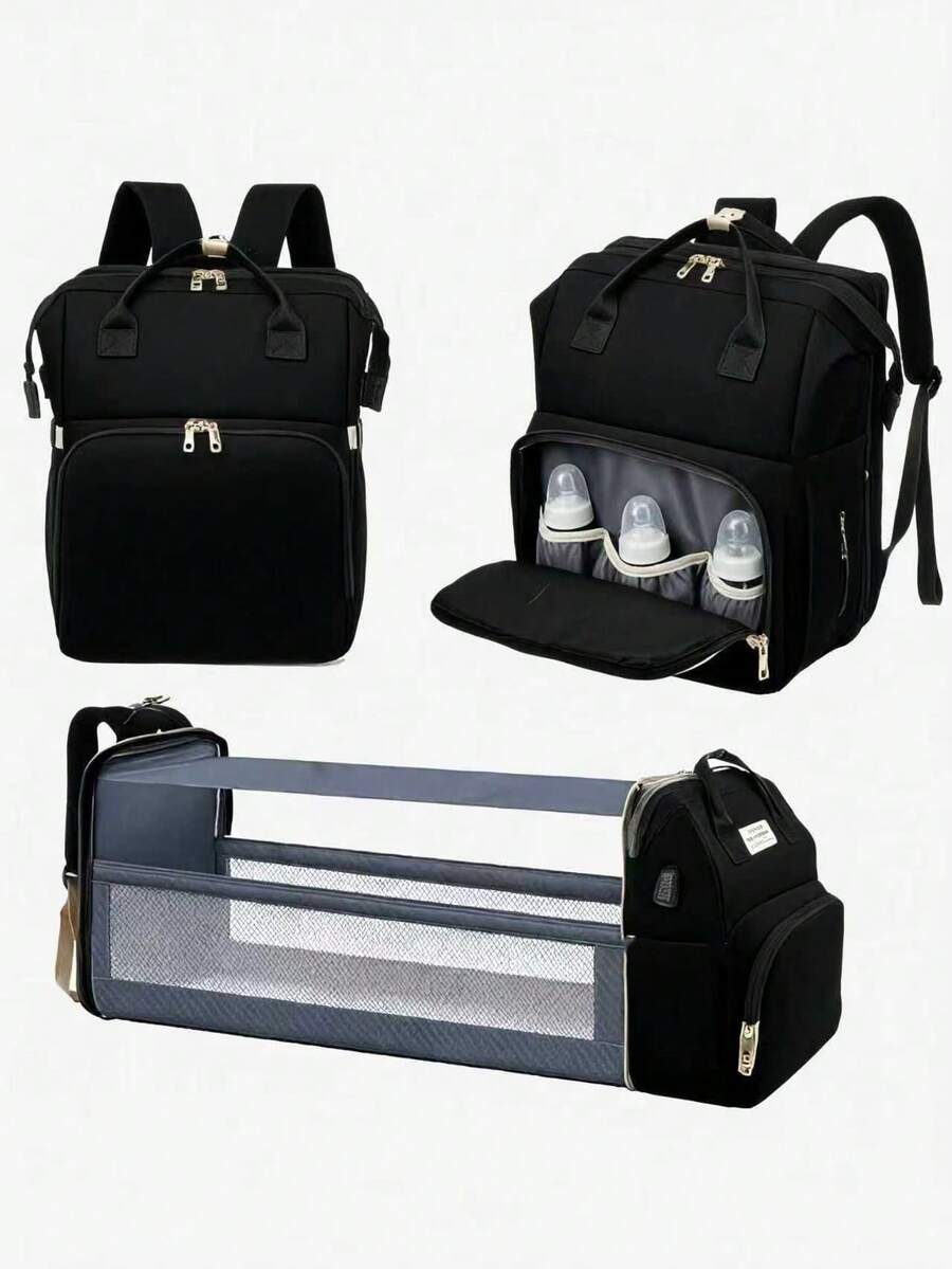Baby Diaper Bag Backpack With Portable Changing Station, Waterproof Large Capacity Travel Bag With Changing Pad, Baby Stuff Organizer For Newborns - 黑色 - 查看 1