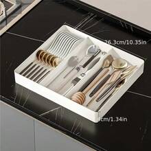 Expandable Drawer Organiser – Adjustable Kitchen Utensil Tray For Forks, Spoons, Knives And Chopsticks, Multi-Compartment Divider, Durable Plastic, Space-Saving Design (Height Under 27cm), Kitchen Storage | Modern Kitchen Accessory | Multi-Purpose Organiser For Drawers And Tables