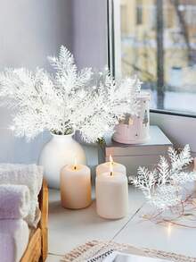 20pcs-Christmas Tree Picks Sprays 10.24 Inch Glitter Artificial Pine Leaves Cedar Stems Faux Pine Needles Greenery Cedar Branches Ornament For Home Garland Wreath Winter Decor(White)