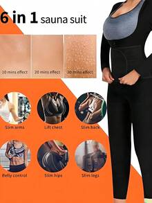 3in1 Sauna Sweat Suit Sports Waist Trainer For Women Tummy Control, Full Body Long Sleeve Shapewear Pants Waistband Leggings Corset BodySuit Jumpsuit Workout Women Sets