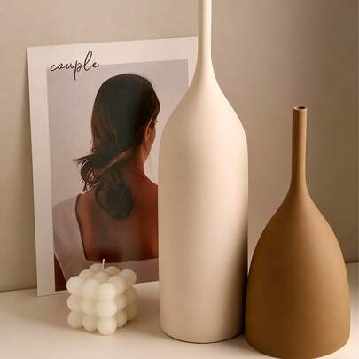 1pc复古拉丝陶瓷花瓶莫兰迪色干燥花瓶花瓶摆件家居饰品极简设计花瓶用于干花桌面装饰花瓶小花瓶插花客厅餐桌电视柜简约清新风格