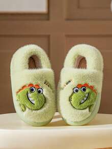 1双新款卡通儿童保暖拖鞋，冬季男女童家居羊毛拖鞋 - 綠色 - 查看 8