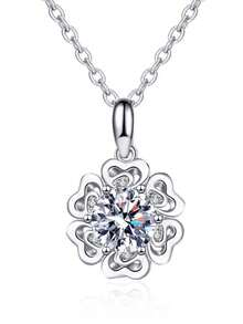 1pc S925 Sterling Silver 6.5mm/1.0ct Moissanite Luxury Personalized Pendant Necklace, Classic Necklace Gift For Women - Silver - View 5