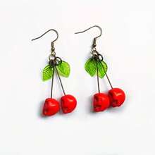 1pair Punk Exaggerated Red Skull Cherry Shaped Dangle Earrings, Punk Retro Earrings - Màu Bạc Cổ - Xem 2