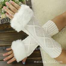Korean Version Of Autumn And Winter Medium And Long Imitation Rabbit Fur, Wool Gloves, Driving And Riding Twist Knitted Arm Cover Wholesale - 黑色 - 查看 3