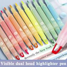 5pcs Double-Headed Dual-Color Highlighter Pens, Suitable For Daily Highlighting, Drawing, Marking, Student Supplies, Planner Pens - Slanted Tip, Non-Bleed, Plastic Material, Applicable For Office, School, Gifts, Back To School, Christmas