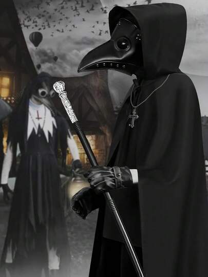 6pcs/Set Medieval Dark Gothic Adult Plague Doctor Bird Mask, PU Leather Steampunk Costume, Long Cloak For Masquerade Ball, Cosplay, Carnival, Adjustable Strap