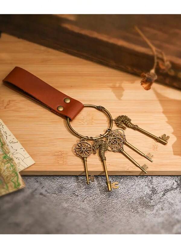 1 pieza Llavero de cuero de PU vintage con llaves para cinturón medieval, época renacentista y vikinga, accesorio de cosplay y tesoro