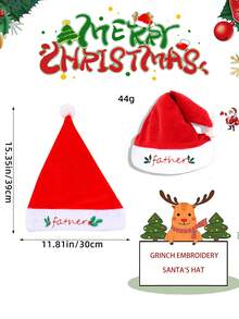 Soft Plush Christmas Hat For Family. Christmas Set For Parents, Children. Embroidered Christmas Hat Decoration.