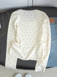 Cute Scoop Neck Polka Dot Sweater For Women, Apricot Color, Long Sleeve Pullover Top For Christmas & New Year, Autumn/Winter