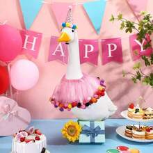 Disfraz de ganso para el porche, conjunto grande de ganso blanco que incluye vestido, sombrero y falda de tutú, decoración de arte para el ganso del porche, estatua de ganso para el jardín, adecuado para fiestas de cumpleaños, reuniones familiares, Halloween, Navidad, Acción de Gracias, decoración diaria del hogar, disfraz de mascota, decoraciones navideñas, decoración de habitación, decoraciones navideñas de invierno, regalos de Navidad, decoración navideña