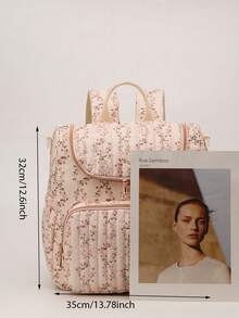 1pc Ditsy Floral Multi-Functional Large Capacity Diaper Bag Backpack, Can Be Hung On Stroller - Multicolor - View 2