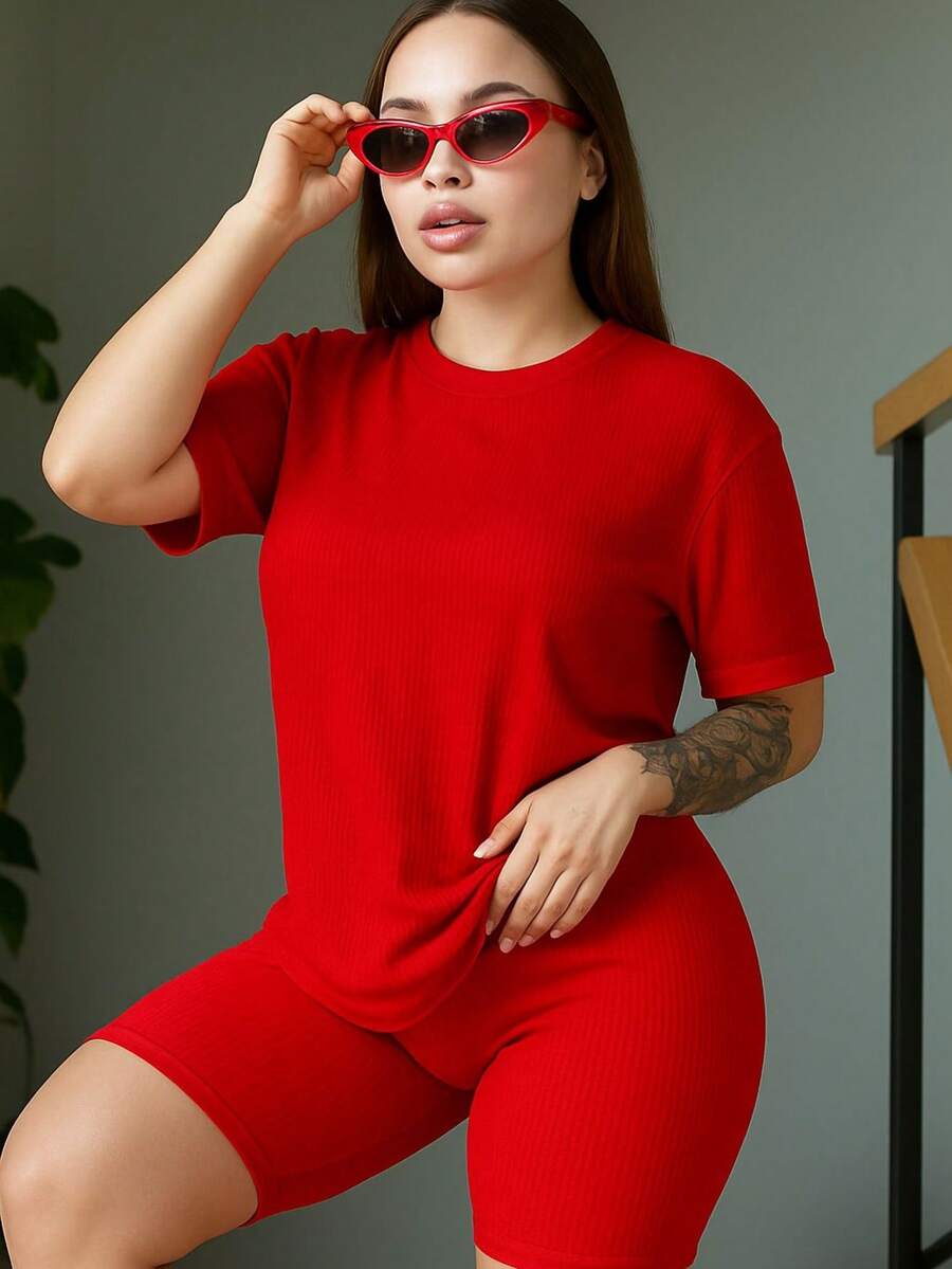 女士两件套服装 - 紅色 - 查看 1