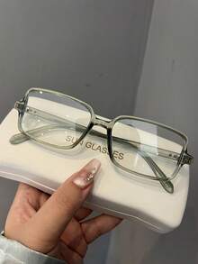 1pc Retro Red Rectangle Non-Prescription Glasses Glasses, Blocking Harmful Light, Protecting Eyes For Shopping, Reading, Computer, Phone And Daily Wear - Trong sáng - Xem 9
