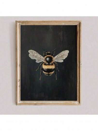 1pc Frameless Vintage Bee Moody Art Insect Wall Poster Canvas Print Rustic Dark Academia Aesthetic Retro Painting For Dorm,Apartment,Living Room,Bedroom,Modern Home Decoration