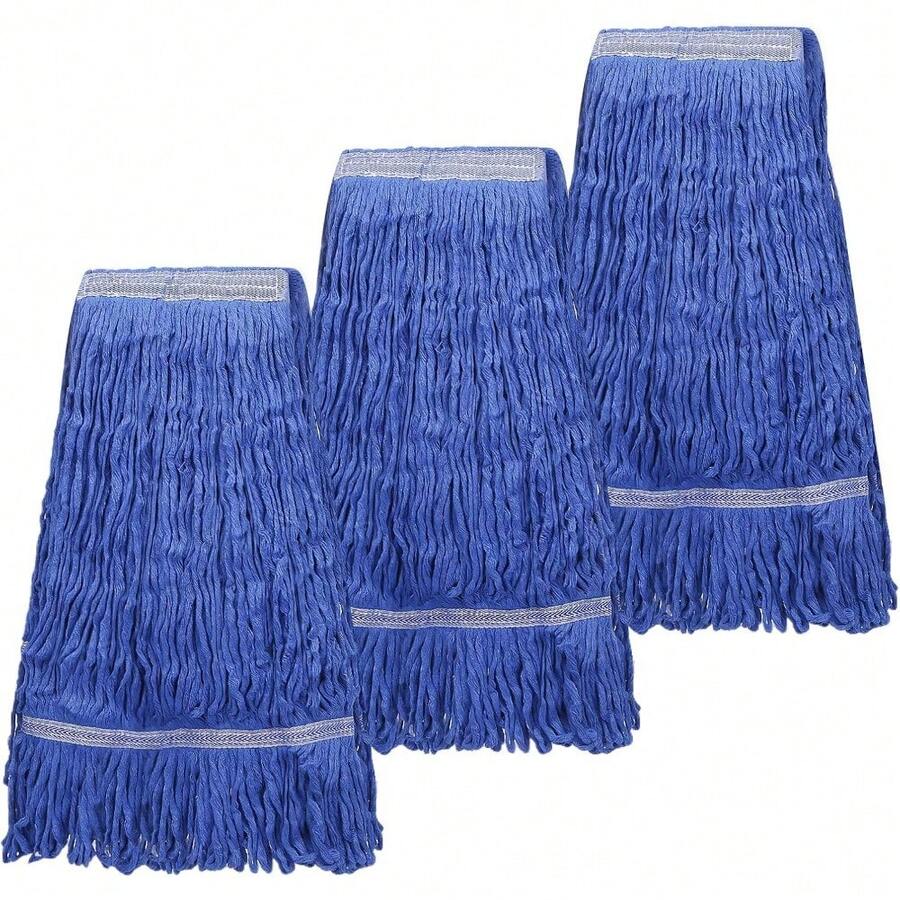 3-Pack Heavy-Duty Loop Mop Replacement Heads - Industrial Grade Blue Cotton Blend Wet Mop Refills For Commercial Use - Deep Blue - View 1