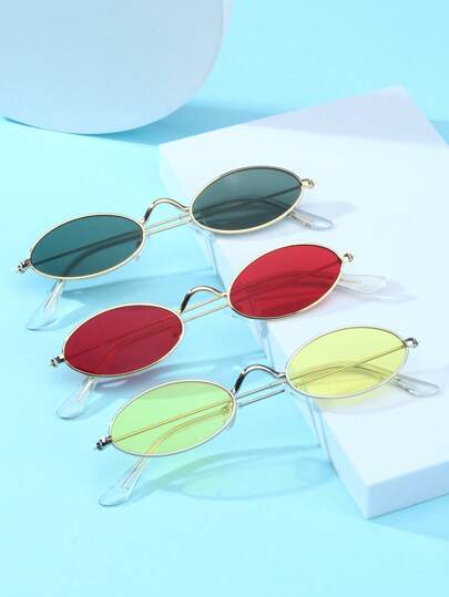 1 pieza Gafas de moda con marco ovalado pequeño de metal, adecuadas para adolescentes, para fiestas, viajes al aire libre, vacaciones en la playa, accesorios de fotografía, decoración de uso diario