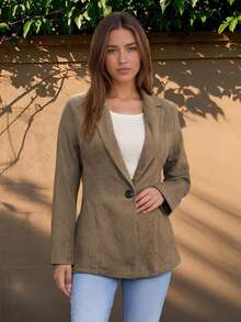 Women's Blazer Jacket Long Sleeve Turn Down Collar Solid Color Cardigan Button Jacket For Casual Formal Occasions - Brown - View 4