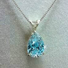 Women's Emotional Shape Diamond Pendant Necklace - Silver Plated, Cubic Diamond Stone, Perfect For Wedding Proposals And Parties, Everyday Elegance, Valentine's Day Accessories | Teardrop Pendant | Detailed Engraving, Diamond Earrings - Sky Blue - 查看 2