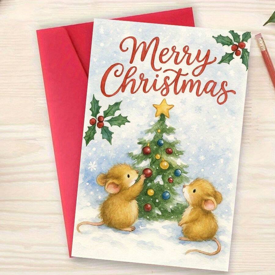 1pc Funny Christmas Card-With Festive Christmas Tree And Mouse Design- Perfect For Birthdays, Anniversaries, And Celebrations- With Thoughtful Gift Ideas, Including Envelopes, Paper Materials, No Need For Batteries, Christmas Christmas Cards, Christmas Cards With Envelopes, Funny Christmas Cards, Christmas Cards Christmas Cards Funny, Christmas Cards Glittery, Pop Up Christmas Cards, Christmas Card For Special Cousins, Christmas Pop Up Cards