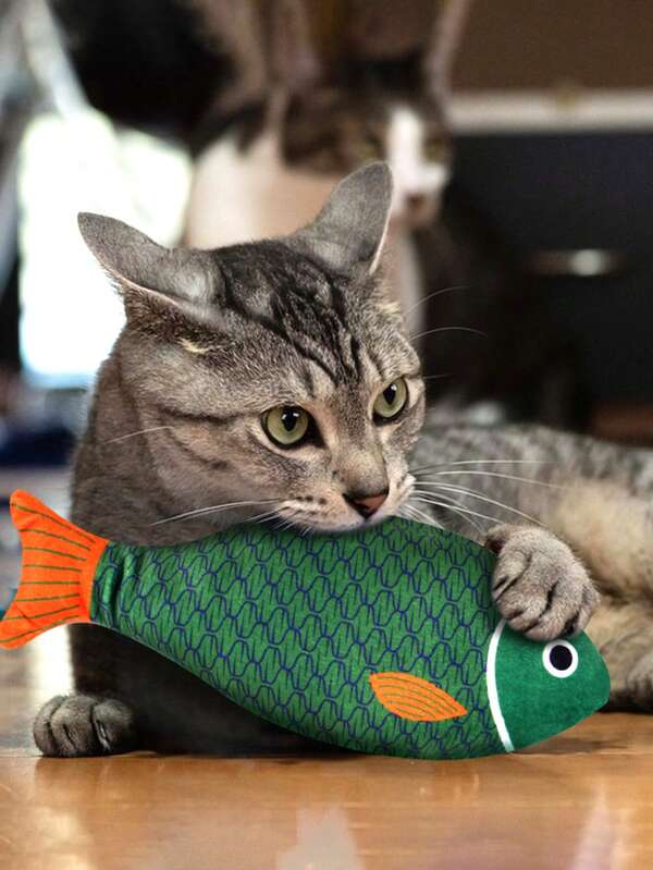 1 Stück realistisch aussehende Katzen-Fisch Katzen-Puppe, bissfeste Spielangel, selbstunterhaltende Plüschpuppe für Katzen