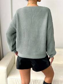 Maglione lavorato a maglia con scollo a V, tinta unita, design con tasche, stile casual e ampio, maniche lunghe, adatto per autunno/inverno