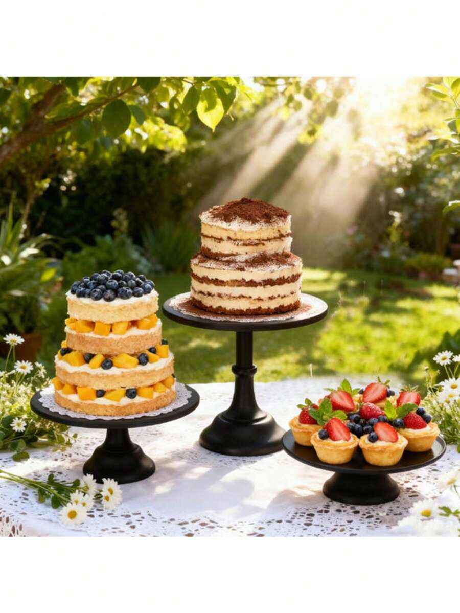 3 Pcs Metal Cake Stand, Cake Pop Stand Set Of Disc Diameter 8" 10" 12", Tall Cake Stands For Dessert Table, Perfect Display For Wedding, Graduation Party, Birthday, Baby Shower, Decorations (Matte Black)