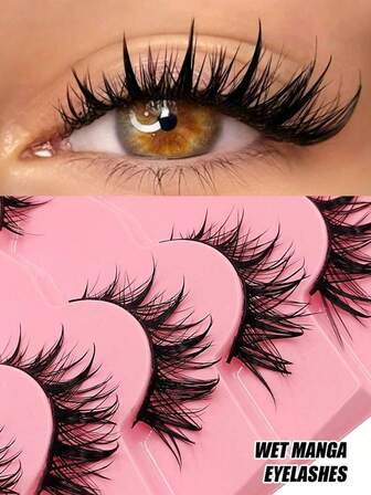 5 Pairs Wet Look Spiky Thick Faux Mink Lashes, Manga Cosplay Wispy Doll Eyelash, Durable Reusable, Dramatic Makeup False Eyelashes, Manga Lashes, Natural Look, Artificial Eyelashes, Anime Fake Lashes Short Cosplay Lashes, Faux Mink, Spiky Wispy False Eyelashes, 5 Pairs Of Eyelashes Halloween, Christmas, Parties And Daily Charm