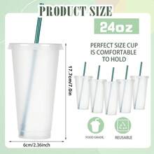 30/20/10 Pack Fashionable Plastic Cup With Lids And Green Straws-24oz Reusable Plastic Cup, Portable And Watertight, Suitable Party And Outdoor Entertainment Fit Adults, Women, Party, Halloween Gifts Summer Beaches, Weddings, Offices, Picnics, Take Photos - 透明+墨綠吸管 - 查看 4