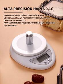 1 pieza Báscula de Cocina Digital de Alta Precisión con Plataforma Blanca Grande y Función Tara - 5kg/1g, Diseño Antideslizante, Construcción en Plástico Duradero, Pantalla LCD para Hornear, Cocinar o Nutrición: Ideal Hogar. Design Moderno Branco com Base Clara e Compacta, Fácil Limpeza, Ótima Medição em Gramas e Quilogramas, Básculas de Cocina para Alimentos,Básculas de Cocina Digitales. - Blanco - Ver 3