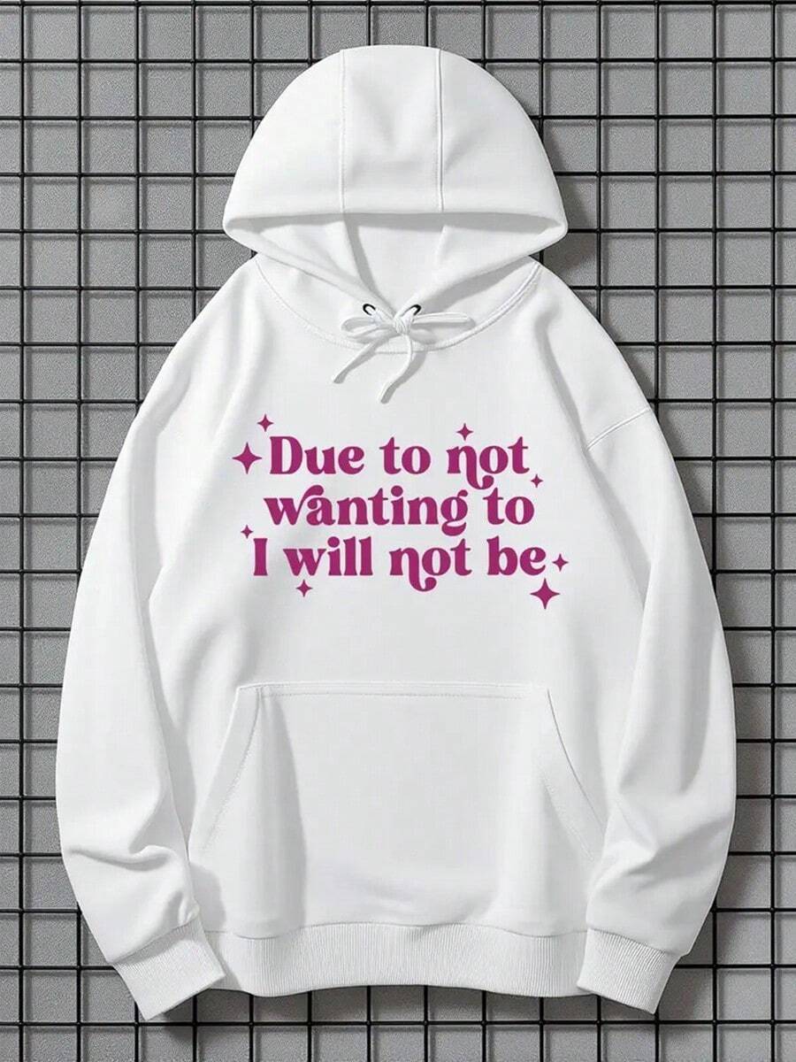 Due To Not Wanting To I Will Not Be Hoodie - Long Sleeve, Knit Fabric, Relaxed Fit, Full Size, Fashionable Graphic Print, Perfect For Casual Outings And Daily Wear,Fall Hoodies,Men's Fall Clothes,Street Wear,Halloween,Mens Hoodies,Y2k Clothes,Jesus Hoodie,Thanksgiving Day,Nightmare Before Christmas,Christmas - trắng - Xem 1