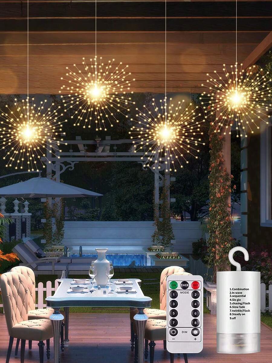 1PC LED Copper Wire Fireworks Hanging Light, Christmas Decoration Light String, Outdoor Decoration Color Light Remote Control Gift Flower Light String, Holiday And Birthday Party Decoration, Home, Living Room, Bedroom Decoration Light, Hanging Fireworks Light - Cylindrical Battery Box + Remote Control - View 1