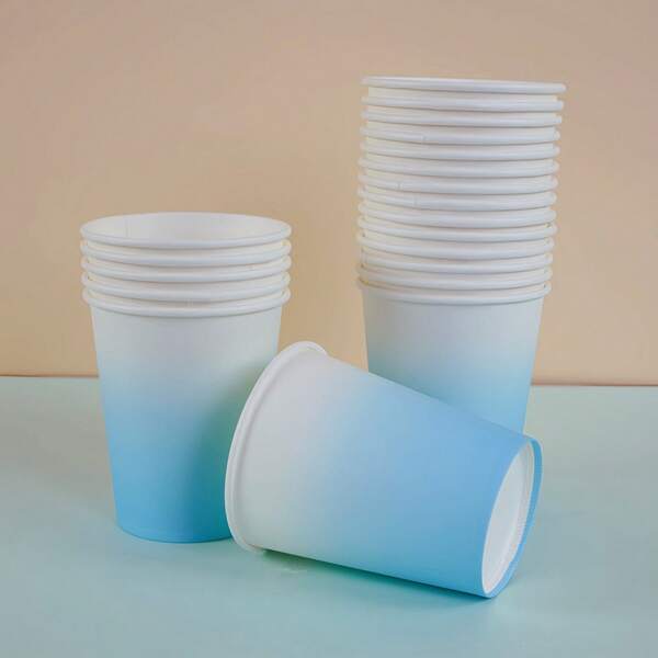 10/50/100, 9 Oz Paper Cup, Gradient Color, Blue Theme, Disposable Bathroom Cup, Mouthwash Cup, Paper Cup, Disposable Drinking Cup, Party, Household And Office Paper Cup, For Receiving Guests, Friends, Disposable Coffee Cup, Water Cup, Juice Cup, Candy And Snack Cup, Bride Gift Party, Gift, Suitable For Various Festivals, Party Decoration