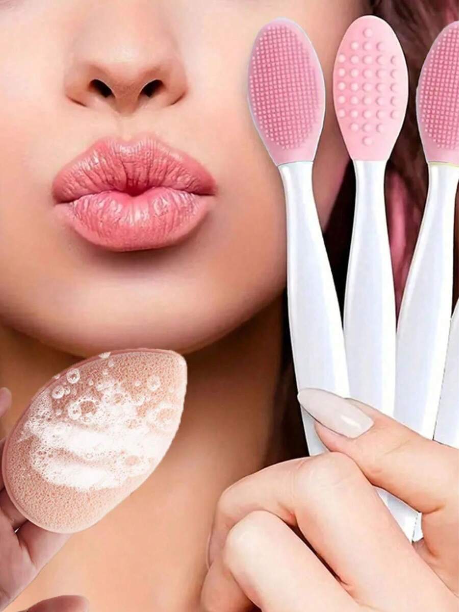 1 件粉色去黑头刷双面面部清洁 TPE 刷，多功能去角质美容工具