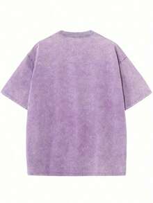 Vintage Streetwear Oversized Drop Shoulder T-Shirt - Soft Cotton, Relaxed Fit, Acid Wash, Unisex Design, Baggy Hip Hop Style, Free Spirit Print - Perfect For Casual Outings Fashion Design Soft Fabric  Loose Fit Unisex Retro Street Style - Light Purple - 查看 3