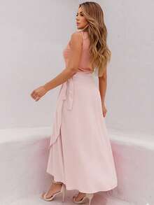 Women's Wrap Skirt With Viscose Lining - Baby Pink - View 3