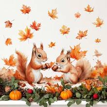1 Set Autumn Maple Leaf & Squirrel Window Clings, For Thanksgiving, Room, Home Decor, Windows, Autumn Party, Doors, Storefront, Family Gathering, Holiday Celebration, Atmosphere Decoration, Theme Party, Reusable - Multicolor - View 4