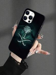 中东单件沙特阿拉伯绿色椰枣树与银色弯刀2D图案经典优雅男士领带，适合作为生日、节日礼物送给朋友、家人、情侣；黑色哑光软壳，兼容 17/16/15/14/13/12/11/Pro/Pro Max/X/XR/XS/XS Max/7/8/Plus - 黑色 - 查看 5