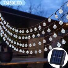 2025 Latest 20/50/100 LED Solar Powered Outdoor Crystal Ball Lights, 8 Modes Solar Fairy Lights, Bubble Ball Fairy Lights, Christmas Decor, Villa Garden New Year String Lights, Summer & Autumn - Universal