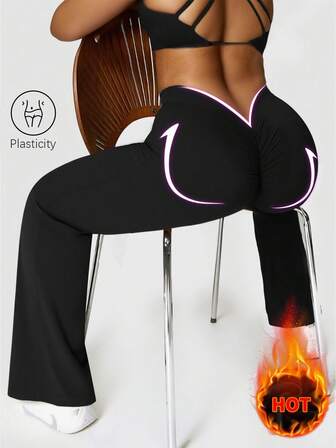 Speed mate Plus Size Thermal Lined Yoga Leggings - Black Butt Lifting Leggings With Tummy Control