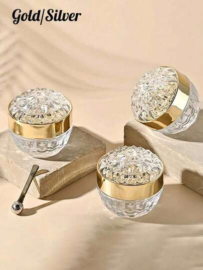 1pc 50ml Luxury Crystal Glass Face Cream Jar, Includes Mud Mask & Makeup Remover, Diamond Cream Empty Bottle (50ml), Screw-Top Cosmetic Container, Suitable For Face & Body Lotion, Fragrance-Free