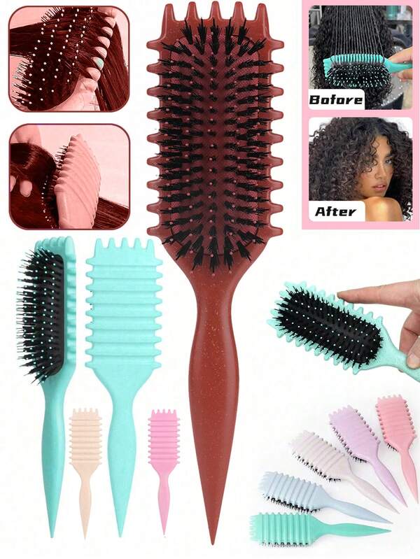 Escova de cabelo vermelho brilhante para definir cachos, escova de modelagem com cerdas de javali para cabelos cacheados, modela e define cachos para mulheres, volta às aulas, itens essenciais para viagens e férias, acessórios para cabelo femininos