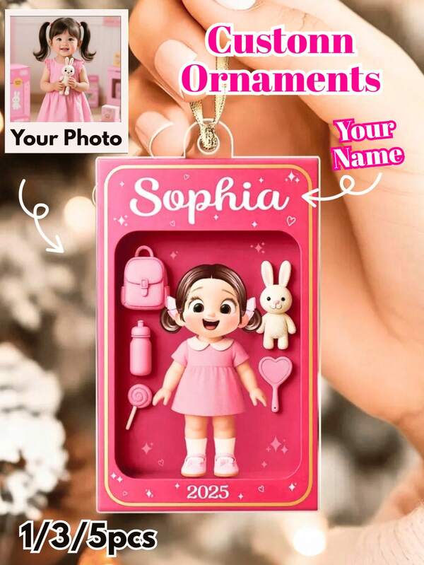 1/3/5pcs, Personalized Doll Kid In Toy Box 3D Acrylic Ornament, Unique Christmas Gift For Kids, Grandkids, Custom Family Meme-Style From Photo Car Ornament, Personalized Memorial Keepsake, Upload Names & Photo, Christmas Gift For Parents, Couples, Family, Custom Acrylic Portrait Gift For Parents, Teachers, Kids, Backpack Tag, Cute Keepsake For Classroom, Christmas Decor, Thanksgiving Gift, New Year Gift, Party Decor