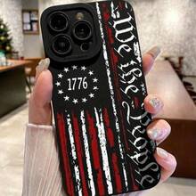 Funda de teléfono con diseño de bandera estadounidense, cubierta protectora decorativa para teléfono, compatible con iPhone 11 12 13 14 15 Pro Max Accesorios para teléfonos - Negro - Ver 3